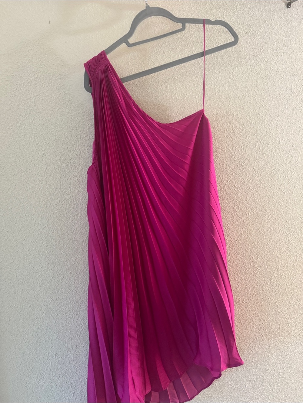 Banana Republic Pleated Hot Pink One-Shoulder Dress